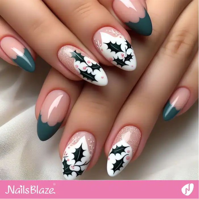 Holly Leaf French Nail Design | Nature-inspired Nails - NB1643